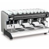 This image is a front-side view of the Rancilio Classe 9 S espresso machine in 3 groups at traditional height with semi-automatic dosing controls.